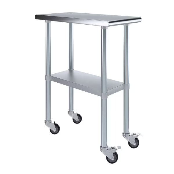 30x15 Rolling Prep Table with Stainless Steel Top, Amgood, Mfr#: AMG WT-3015-WHEELS
